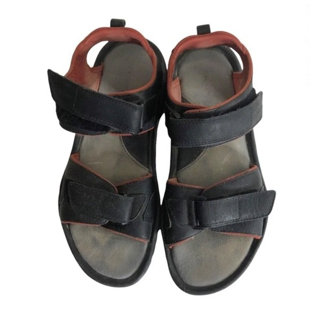 ROCKPORT Sandals Rocklake Flat Adjustable Straps Black Leather Mens Size 10